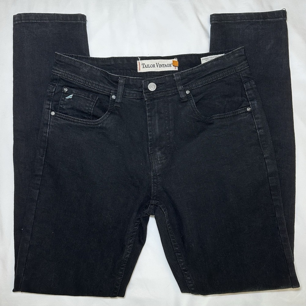 Tailor Vintage Men's 32x32 Black Denim Jeans Connecticut Bristol Skinny Fit - Picture 2 of 12